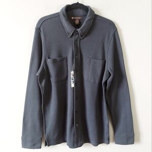 Harriton Men Stain Repel Workshirt Medium Dark Charcoal Button Down Long Sleeve